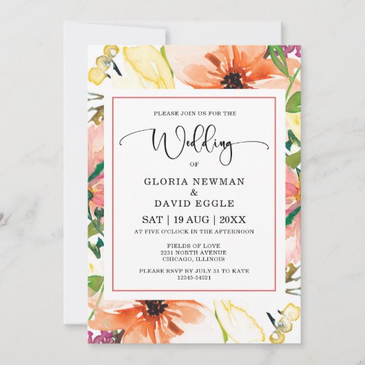 Faire-part de mariage Floral Orange Spring (Devant)