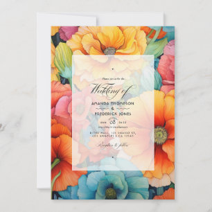Faire-part de mariage floral orange vibre