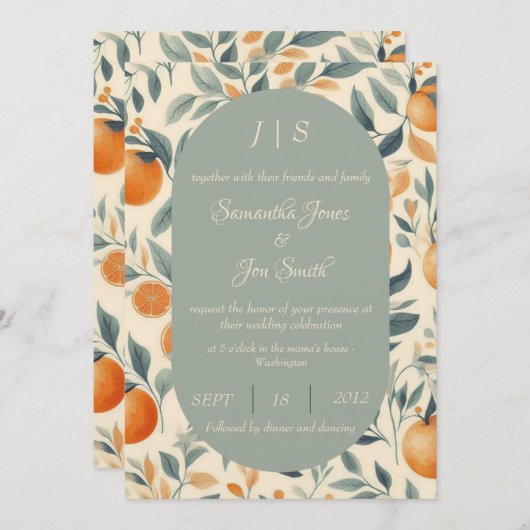 Faire-part de mariage floral Oranges (Devant / Derrière)