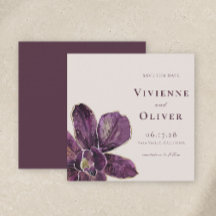 Faire-part de mariage floral Orchidée prune capric