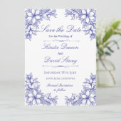 Faire-part de mariage Floral Orné Bleu (Debout devant)