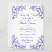 Faire-part de mariage Floral Orné Bleu (Devant)