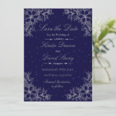 Faire-part de mariage floral orné d'argent (Debout devant)