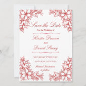 Faire-part de mariage Floral Orné Rouge (Devant)