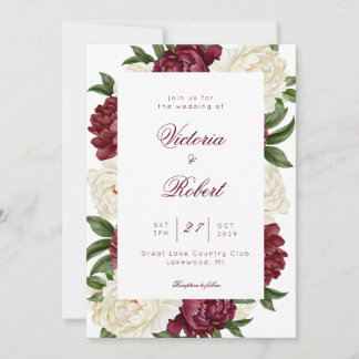 Faire-part de mariage floral paeonia burgundy et c