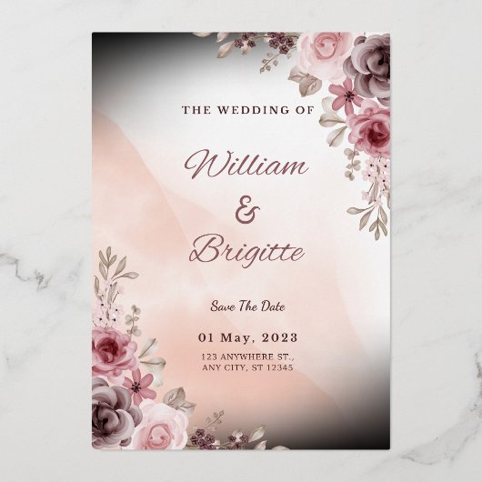 Faire-part de mariage floral pastel (Recto)