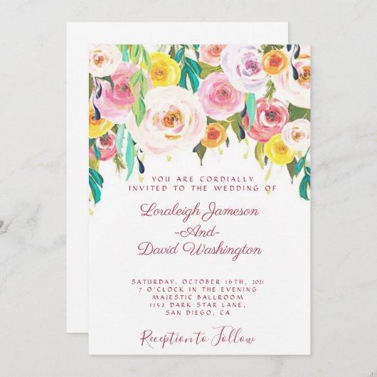 Faire-part de mariage floral pastel (Devant / Derrière)