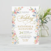 Faire-part de mariage floral pastel de printemps (Debout devant)