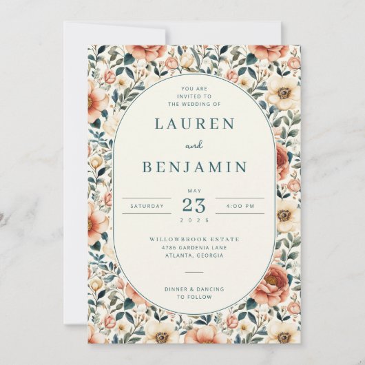 Faire-part de mariage floral pastel romantique (Devant)