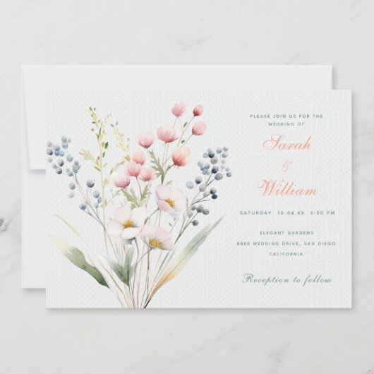 Faire-part de mariage floral pastel romantique (Devant)