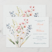 Faire-part de mariage floral pastel romantique (Devant / Derrière)