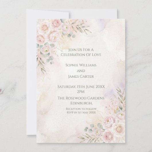 Faire-part de mariage floral pêche doux (Devant)