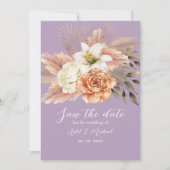 Faire-part de mariage floral pêche et violet (Devant)