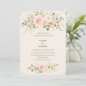 Faire-part de mariage floral pêche rose (Debout devant)