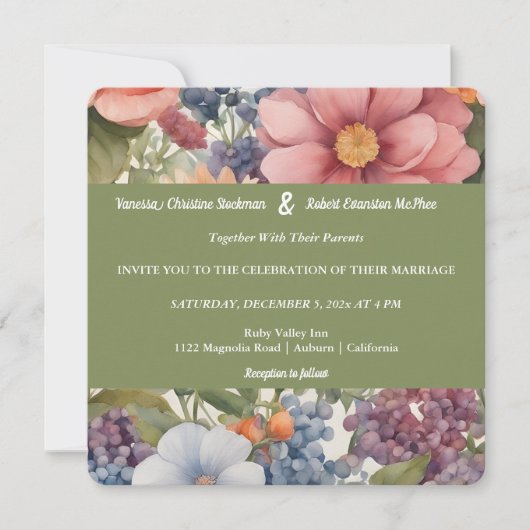 Faire-part de mariage floral peint en douceur (Devant)