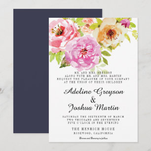 Faire-part de mariage floral   Pink and Navy