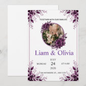Faire-part de mariage floral pourpre (Devant / Derrière)