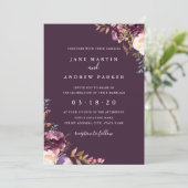 Faire-part de mariage Floral pourpre (Debout devant)
