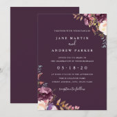 Faire-part de mariage Floral pourpre (Devant / Derrière)