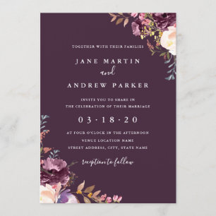 Faire-part de mariage Floral pourpre