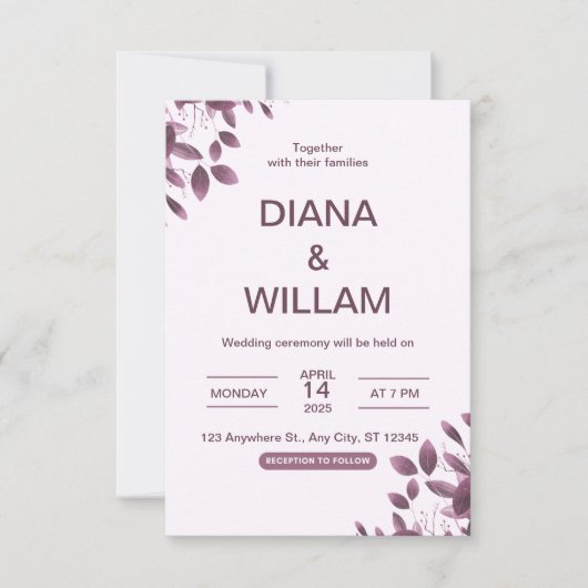 Faire-part de mariage Floral pourpre (Devant)