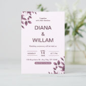 Faire-part de mariage Floral pourpre (Debout devant)