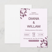 Faire-part de mariage Floral pourpre (Devant / Derrière)