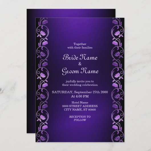 Faire-part de mariage Floral pourpre (Devant / Derrière)