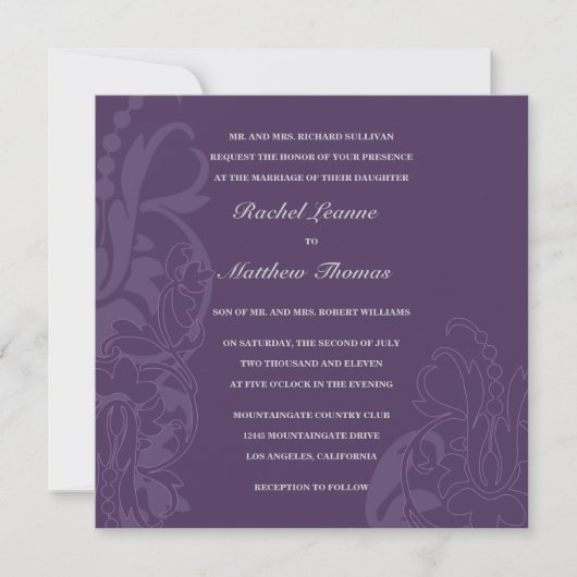 Faire-part de mariage floral pourpre (Devant)