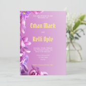 Faire-part de mariage Floral pourpre (Debout devant)