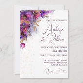 Faire-part de mariage floral pourpre d'aubergine (Devant)