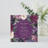 Faire-part de mariage floral pourpre d'aubergine (Debout devant)