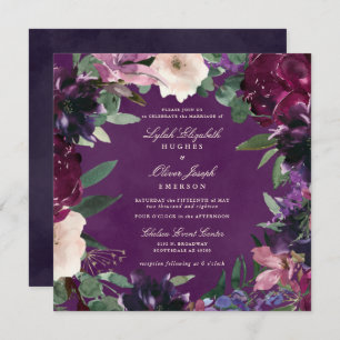 Faire-part de mariage floral pourpre d'aubergine
