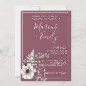 Faire-part de mariage floral pourpre et blanc (Devant)