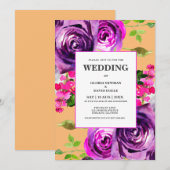 Faire-part de mariage floral pourpre romantique (Devant / Derrière)