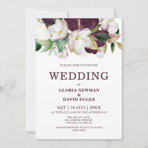 Faire-part de mariage floral prune