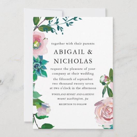 Faire-part de mariage floral romantique (Devant)