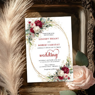 Faire-part de mariage floral romantique burgundy b