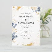 Faire-part de mariage floral romantique d'or (Debout devant)