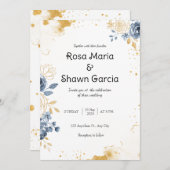 Faire-part de mariage floral romantique d'or (Devant / Derrière)