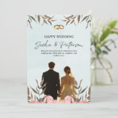 Faire-part de mariage floral romantique, Eau (Debout devant)