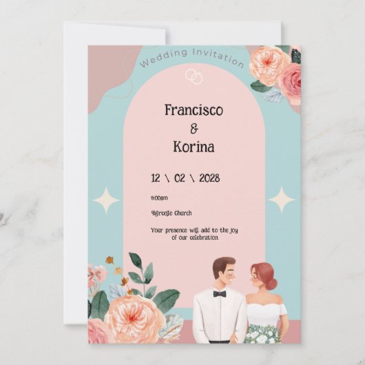 Faire-part de mariage floral rose (Devant)