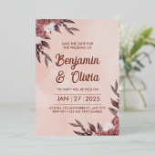 Faire-part de mariage floral rose (Debout devant)