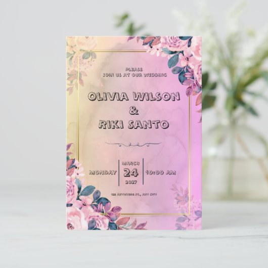 faire-part de mariage floral rose (Debout devant)