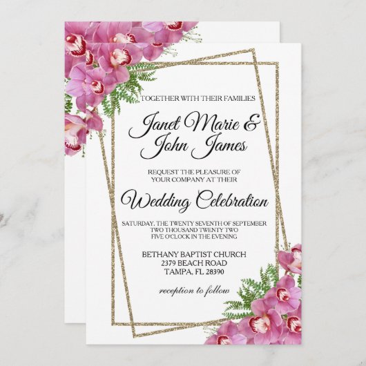 Faire-part de mariage floral rose (Devant / Derrière)