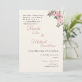 Faire-part de mariage floral rose (Debout devant)