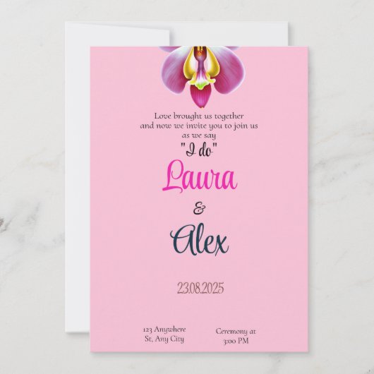 Faire-part de mariage floral rose (Devant)