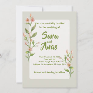 Faire-part de mariage floral rose aquarelle