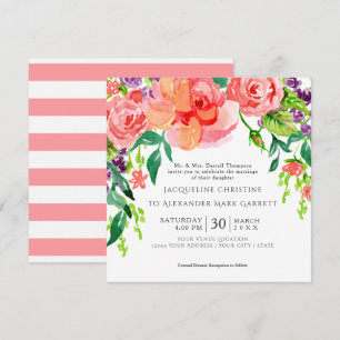 Faire-part de mariage Floral Rose Aquarelle modern