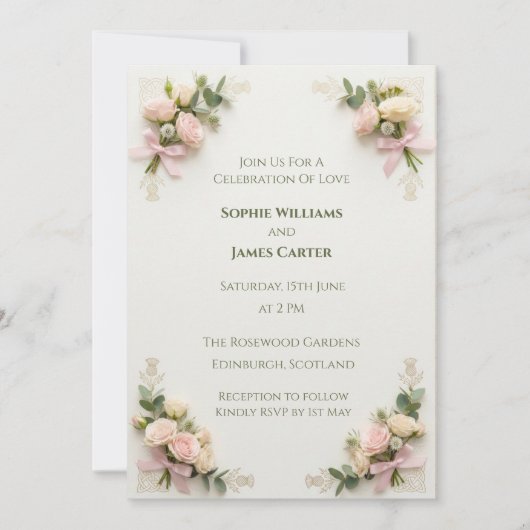 Faire-part de mariage floral Rose Blush (Devant)